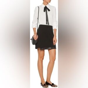 Alice + Olivia Darcie Black Mini Skirt Lamb Leather Trim 6